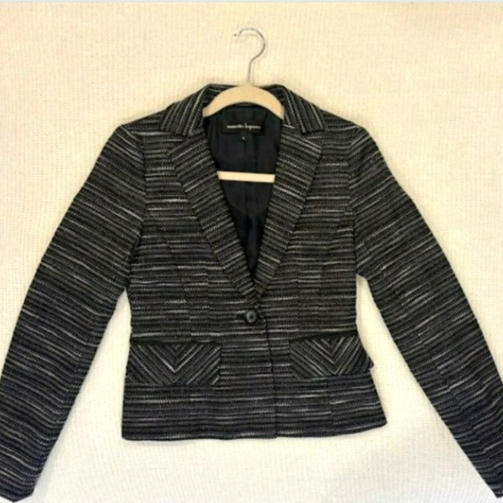 NWOT Nanette Lepore Metallic Silver Black Cropped Blazer Single Button Size 0